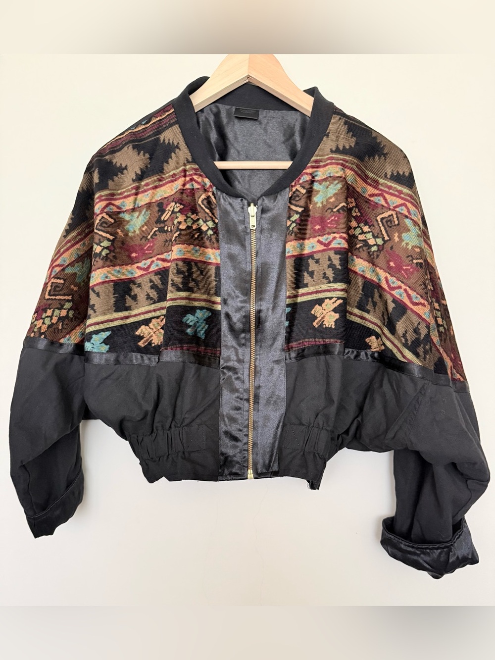 Vintage 80s 90s Aztec Southwestern Tribal Crop Bomber Fall Jacket S/M Festival